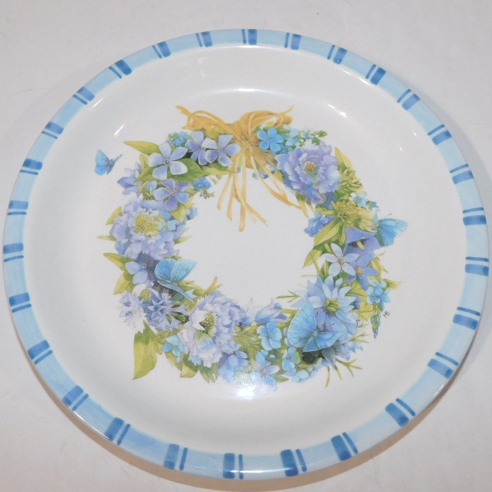 Hallmark Marjolein Bastin 11.75" Serving Plate Platter Bowl Floral Blue Wreath